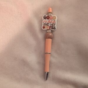 Peach and Silver Coffee-Themed Pen